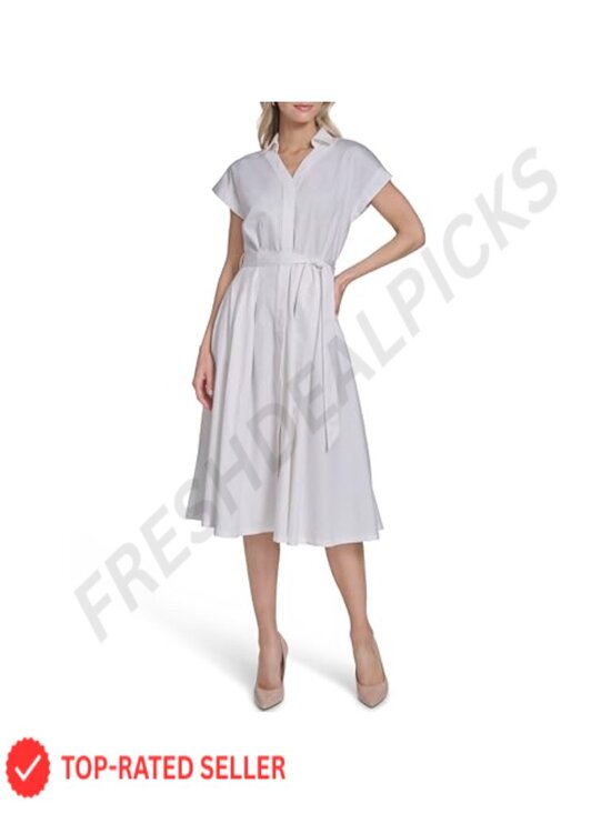 Dresses & Skirts - Calvin Klein Cap Sleeve Cotton Midi Shirt Dress Women's Casual Button Front